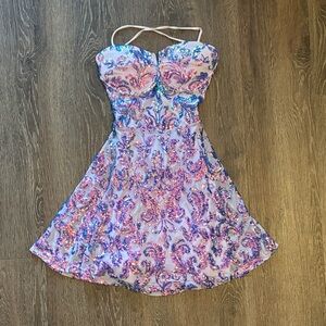 Windsor Sequin Mini Dress in Pink Purple and Blue